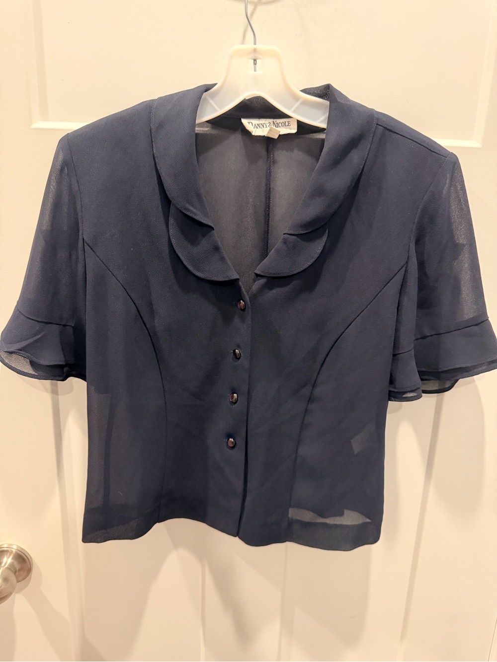 Vintage Danny & Nicole Navy Sheer Button Front Blouse Jacket Size 10